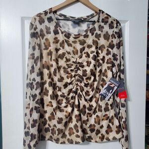 NWT Bold Elements Cut to Curve Leopard Print Stretch long sleeve top XXL 2X